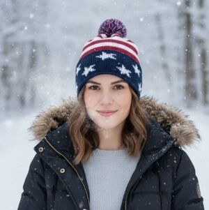 Vintage Red White Blue American Flag Knit Pom Pom